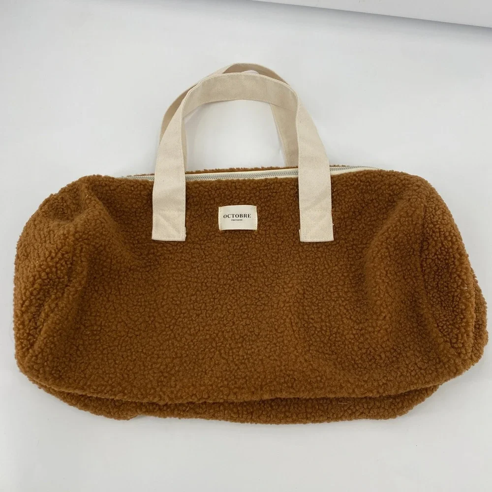 Sezane Octobre Editions Duffle Bag Brown Sherpa Fleece Weekend Travel